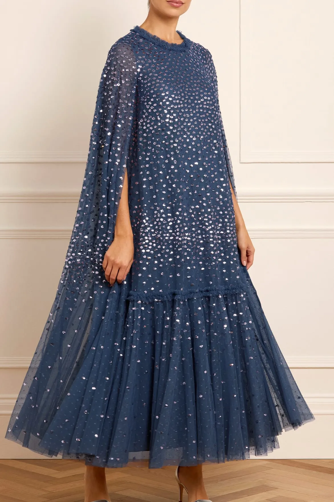 Scatter Dot Cape Tiered Ankle Gown sold by Needle & Thread