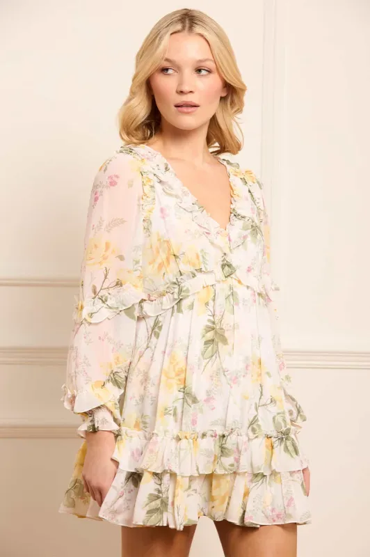 Rose Chiffon Long Sleeve Micro Mini Dress sold by Needle & Thread