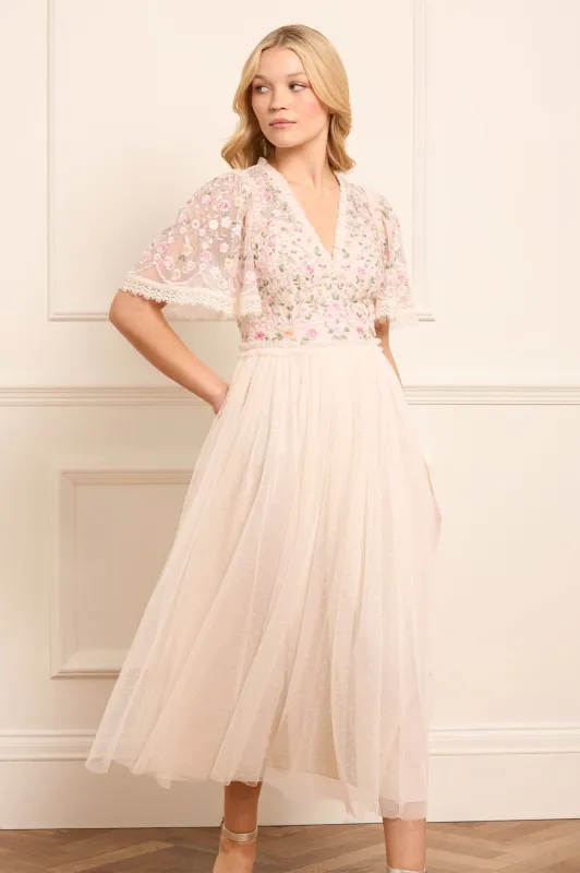 Rosie Lace Bodice Short Sleeve V-Neck Ballerina Dress sold by Needle & Thread