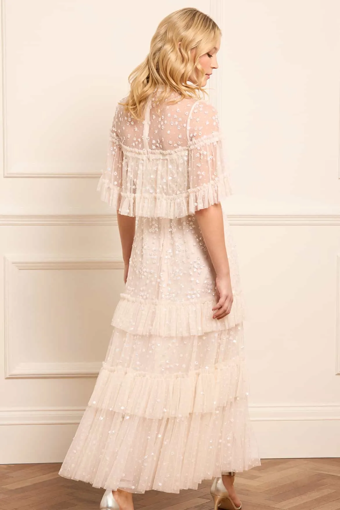 Leila Dot Tiered Cape Ankle Gown sold by Needle & Thread product image thumbnail 5