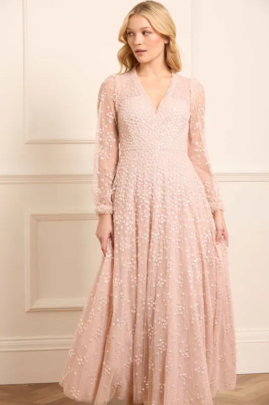 Leila Dot V-Neck Ankle Gown sold by Needle & Thread