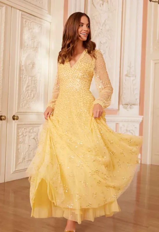 Leila Dot V-Neck Ankle Gown sold by Needle & Thread