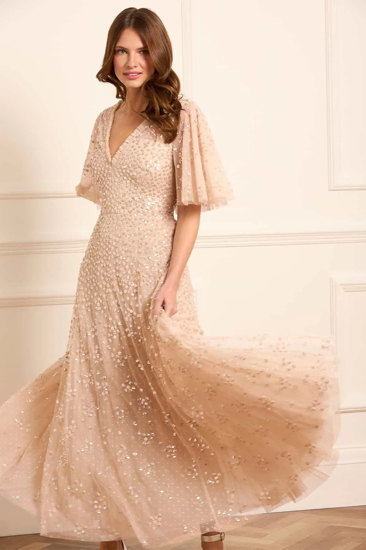 Leila Dot V-Neck Cape Ankle Gown sold by Needle & Thread product image thumbnail 2