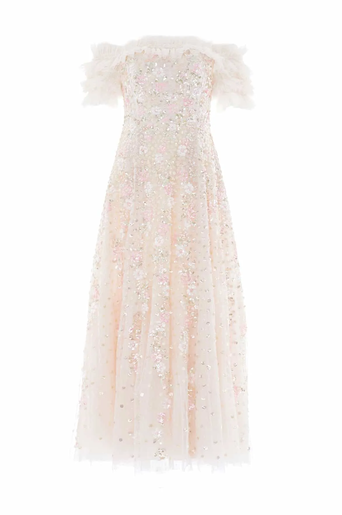 Confetti Ruffle Off-Shoulder Ankle Gown sold by Needle & Thread product image thumbnail 3