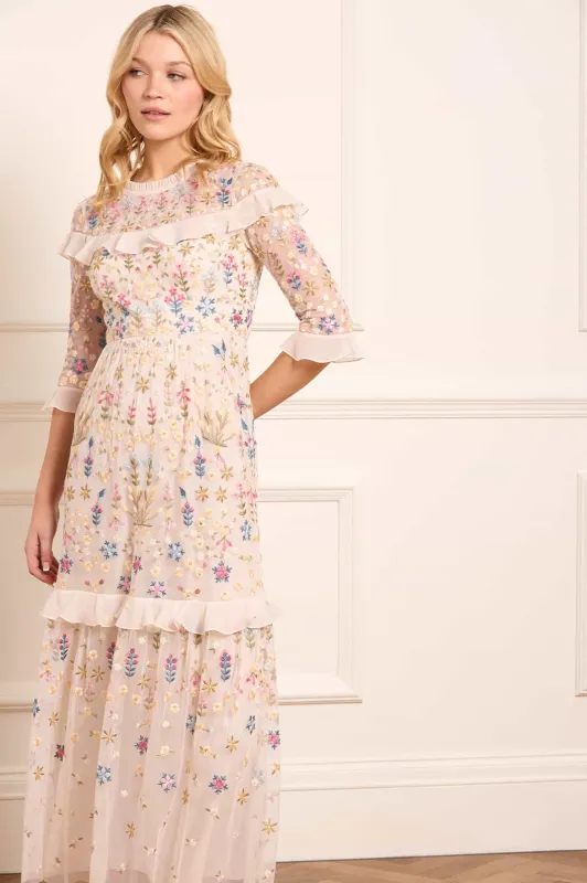 Flowerbed Embroidery Ankle Gown sold by Needle & Thread