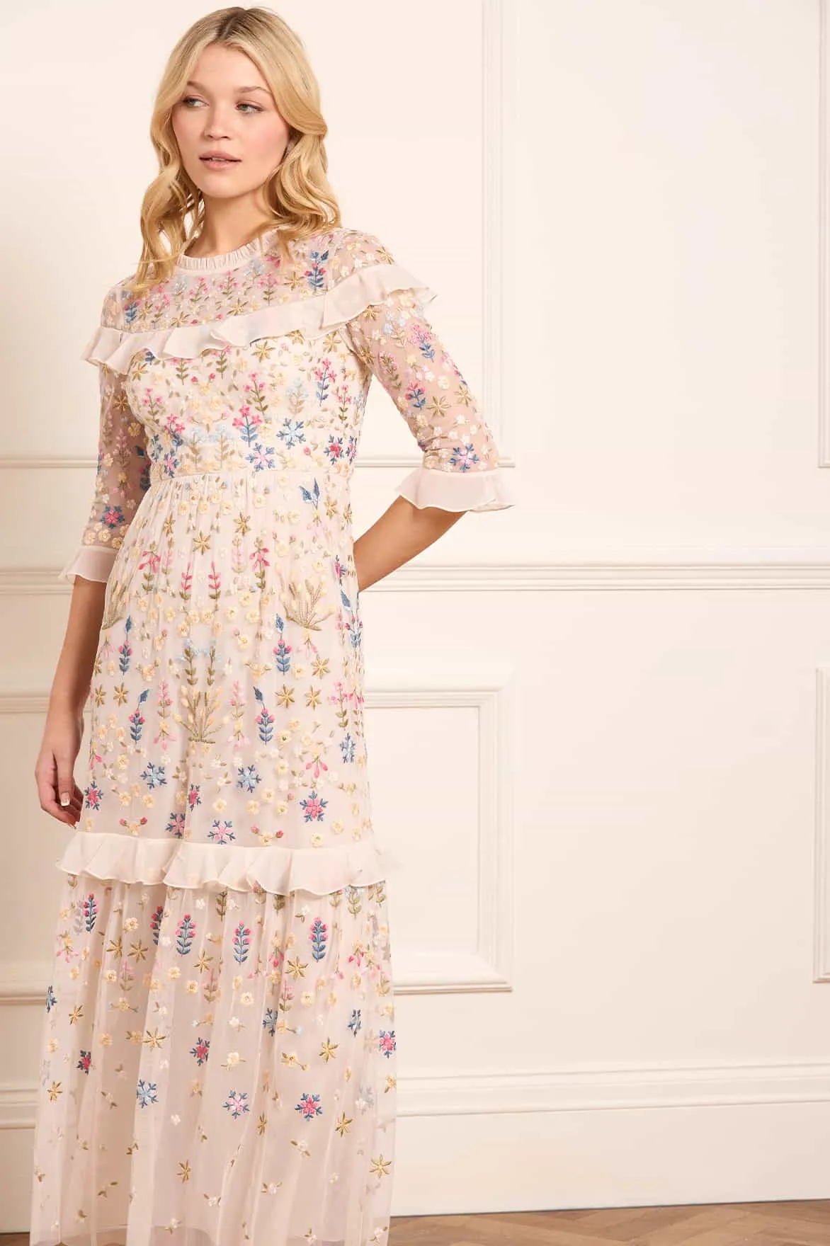 Flowerbed Embroidery Ankle Gown sold by Needle & Thread