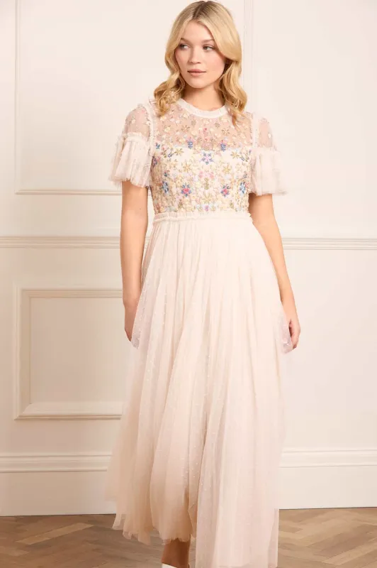 Flowerbed Embroidery Bodice Round Neck Ankle Gown sold by Needle & Thread