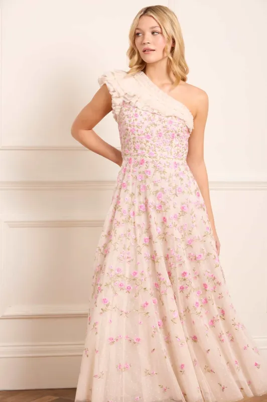 Lea Ditsy One-Shoulder Ankle Gown sold by Needle & Thread