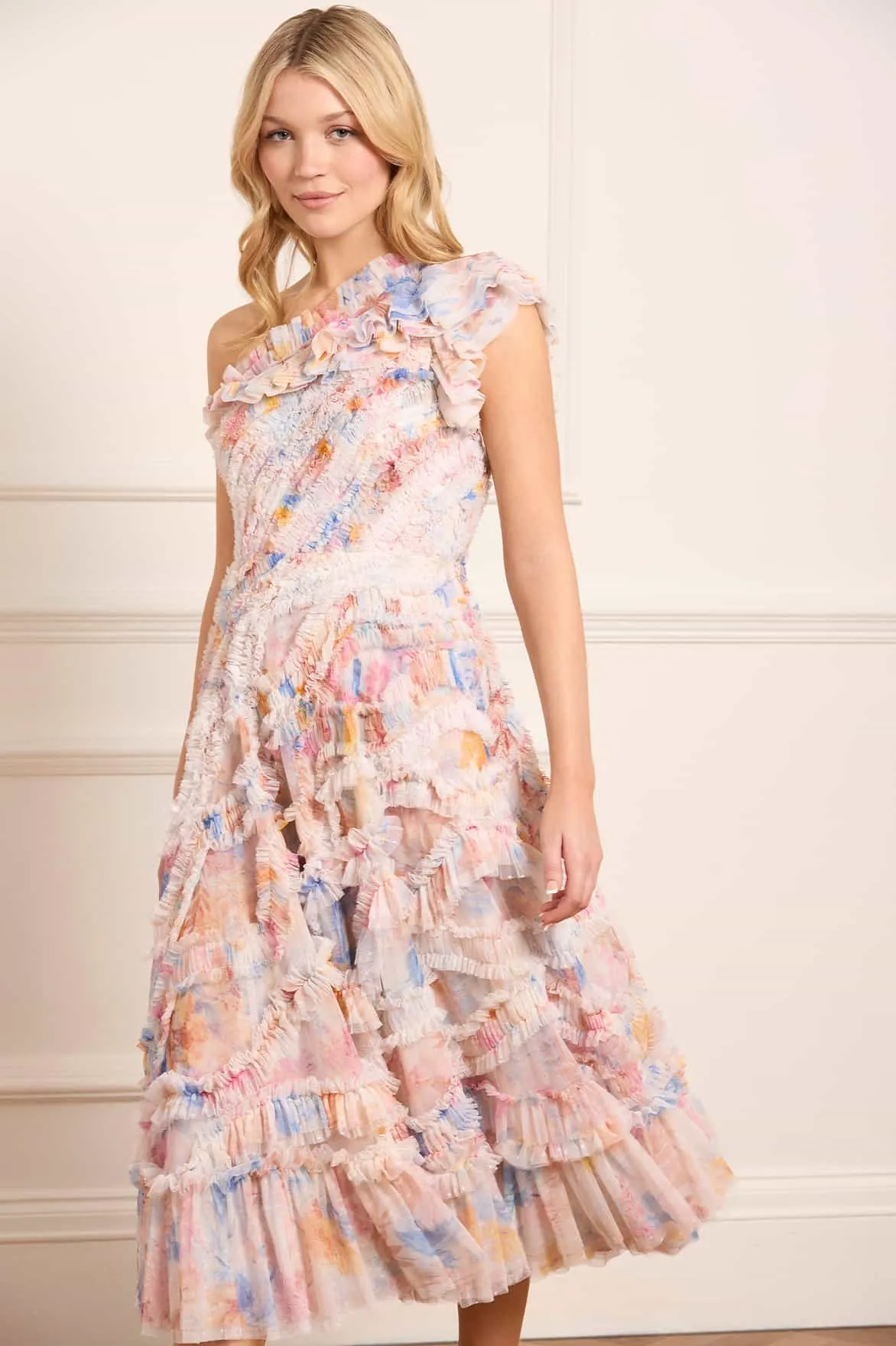 Mariannes Floral Aaliyah One-Shoulder Ballerina Dress sold by Needle & Thread