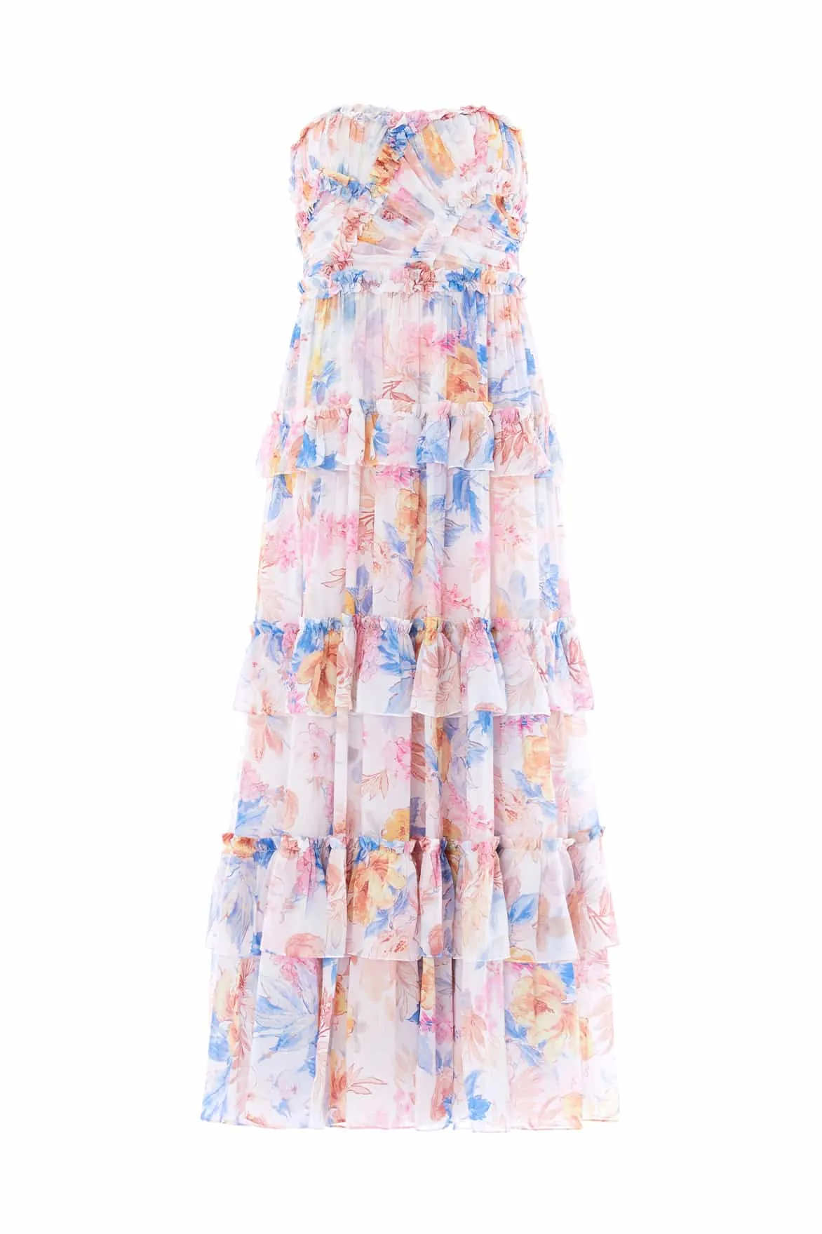 Mariannes Floral Chiffon Strapless Ankle Gown sold by Needle & Thread product image thumbnail 2