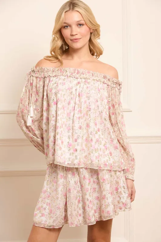 Rose Ditsy Lurex Off-Shoulder Top made by Needle & Thread