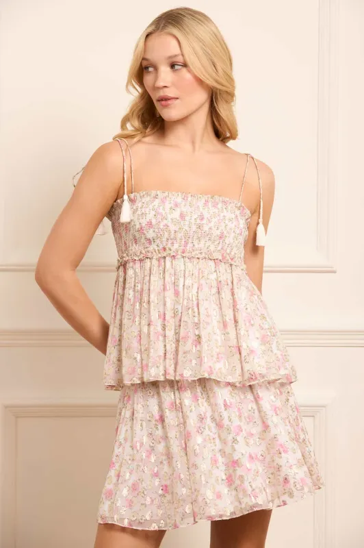 Rose Ditsy Lurex Tie Top sold by Needle & Thread