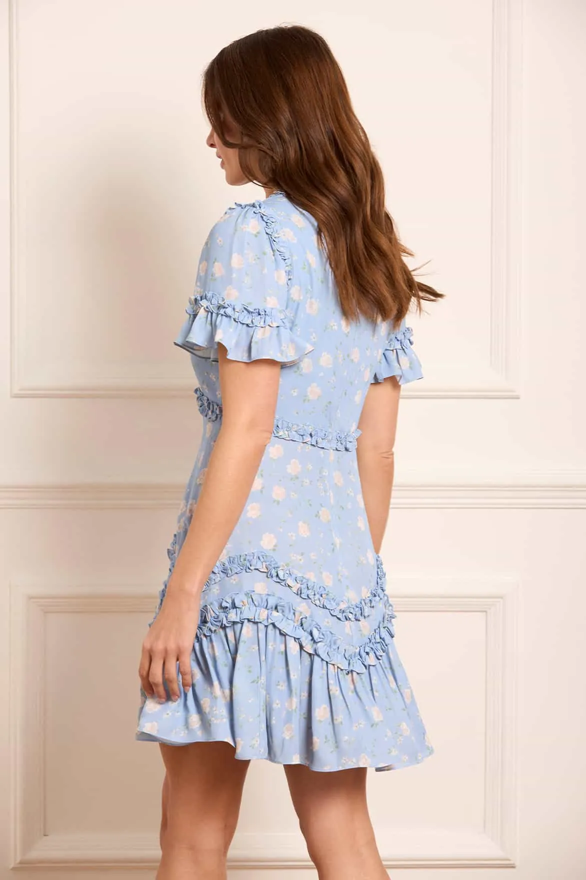 Rose Ditsy Satin V-Neck Micro Mini Dress sold by Needle & Thread product image thumbnail 5