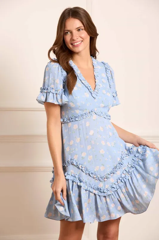 Rose Ditsy Satin V-Neck Micro Mini Dress sold by Needle & Thread