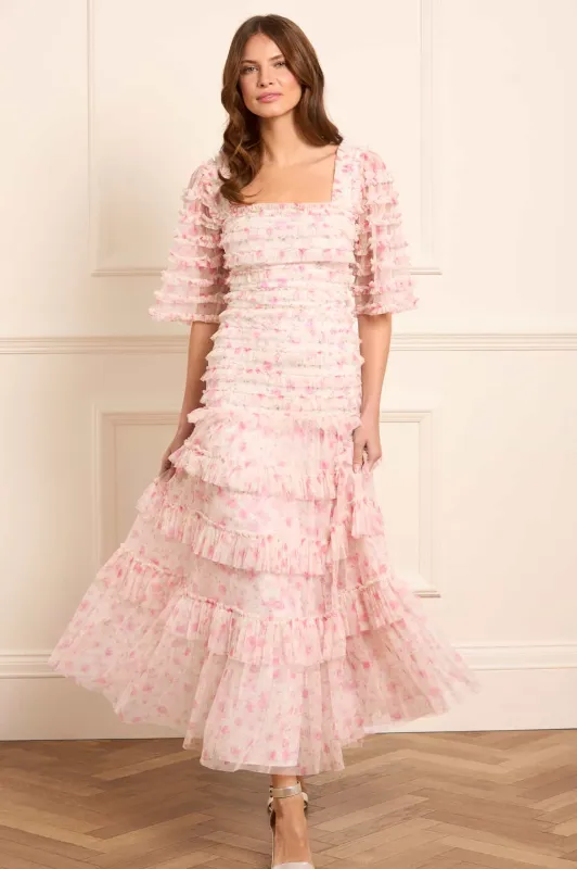 Rose Ditsy Short Sleeve Ankle Gown sold by Needle & Thread