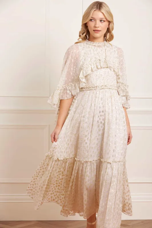 Harper Lurex Cape Ankle Gown sold by Needle & Thread