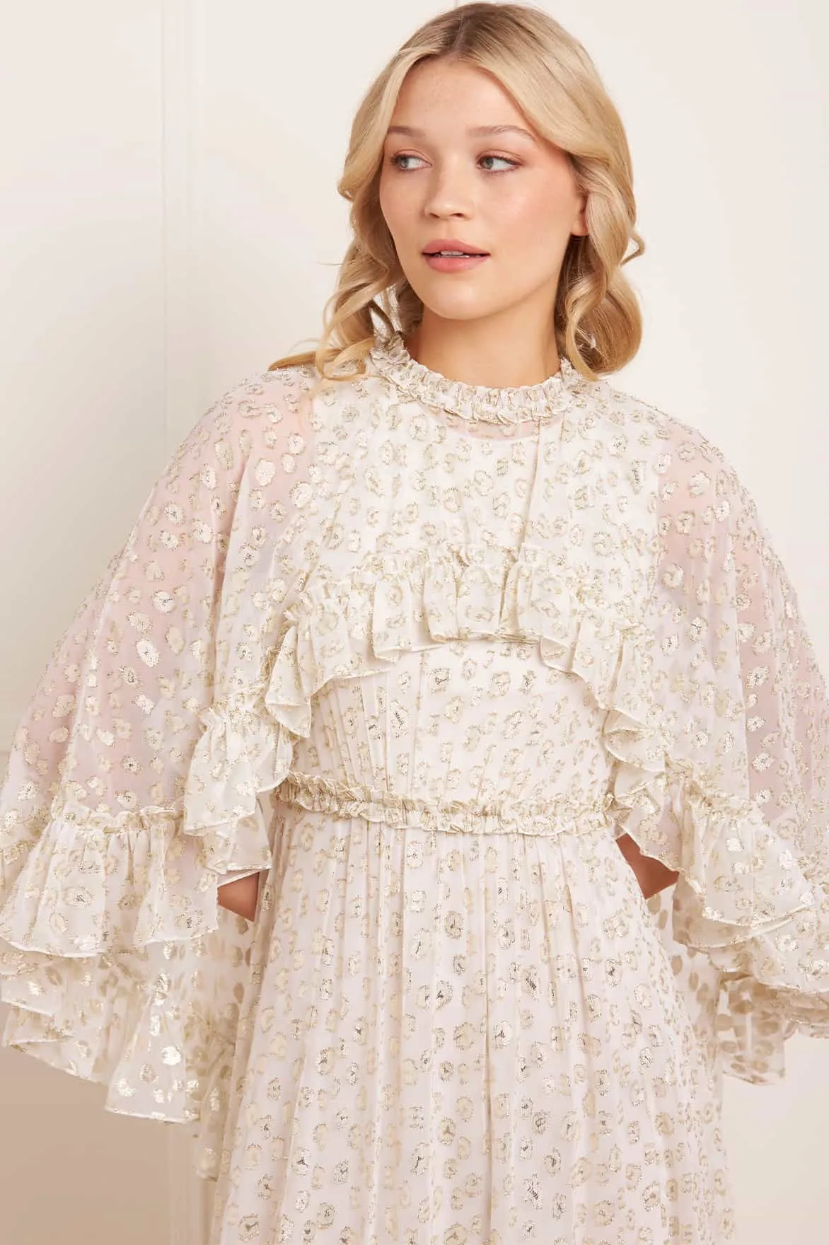 Harper Lurex Cape Ankle Gown sold by Needle & Thread product image thumbnail 4