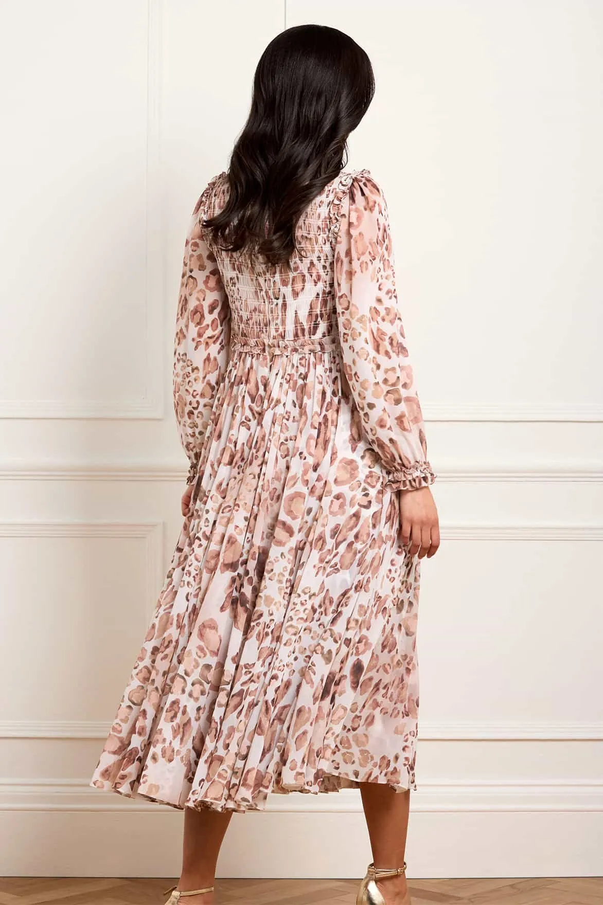 Leopard Chiffon Smocked Ballerina Dress sold by Needle & Thread product image thumbnail 5