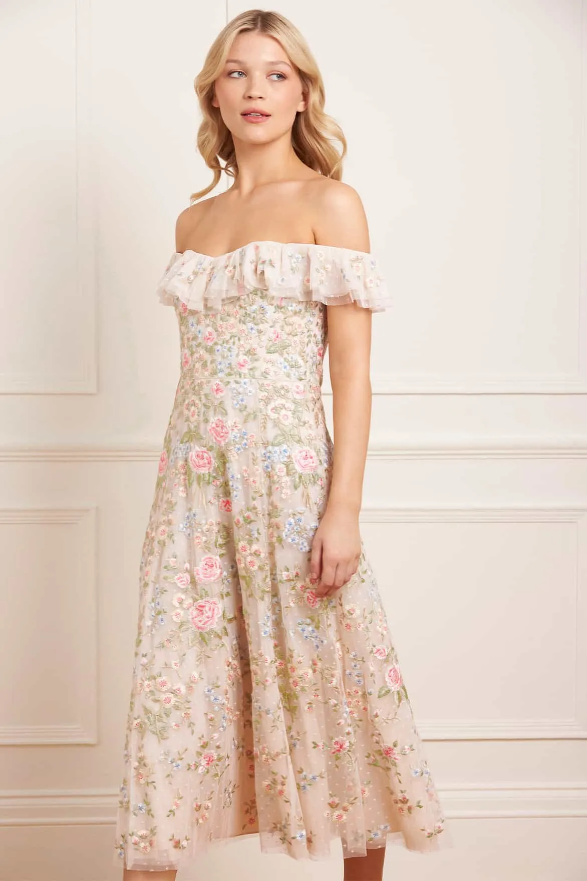 Antoinettes Floral Off-Shoulder Ballerina Dress sold by Needle & Thread