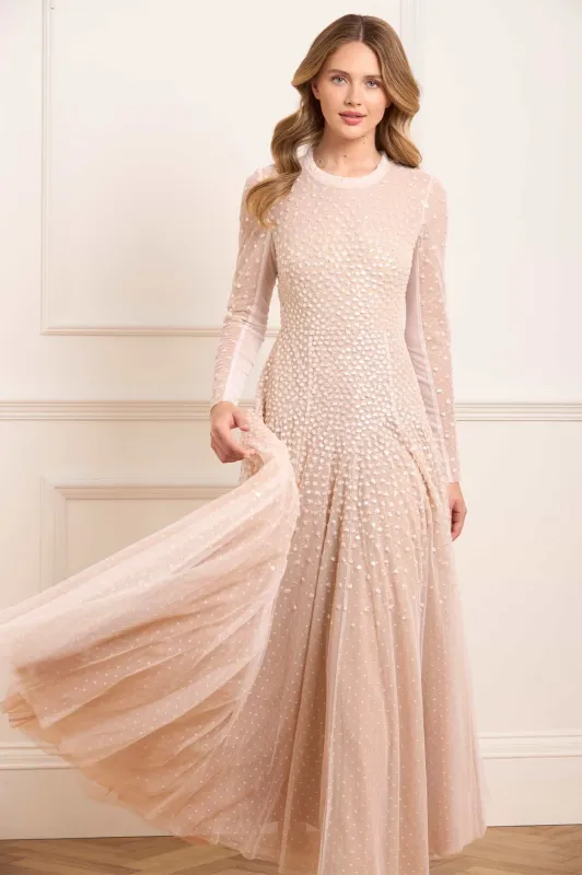 Sequin Cascade Round Neck Gown sold by Needle & Thread