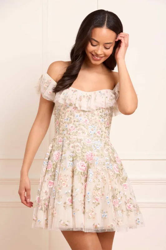 Antoinettes Floral Off-Shoulder Micro Mini Dress sold by Needle & Thread
