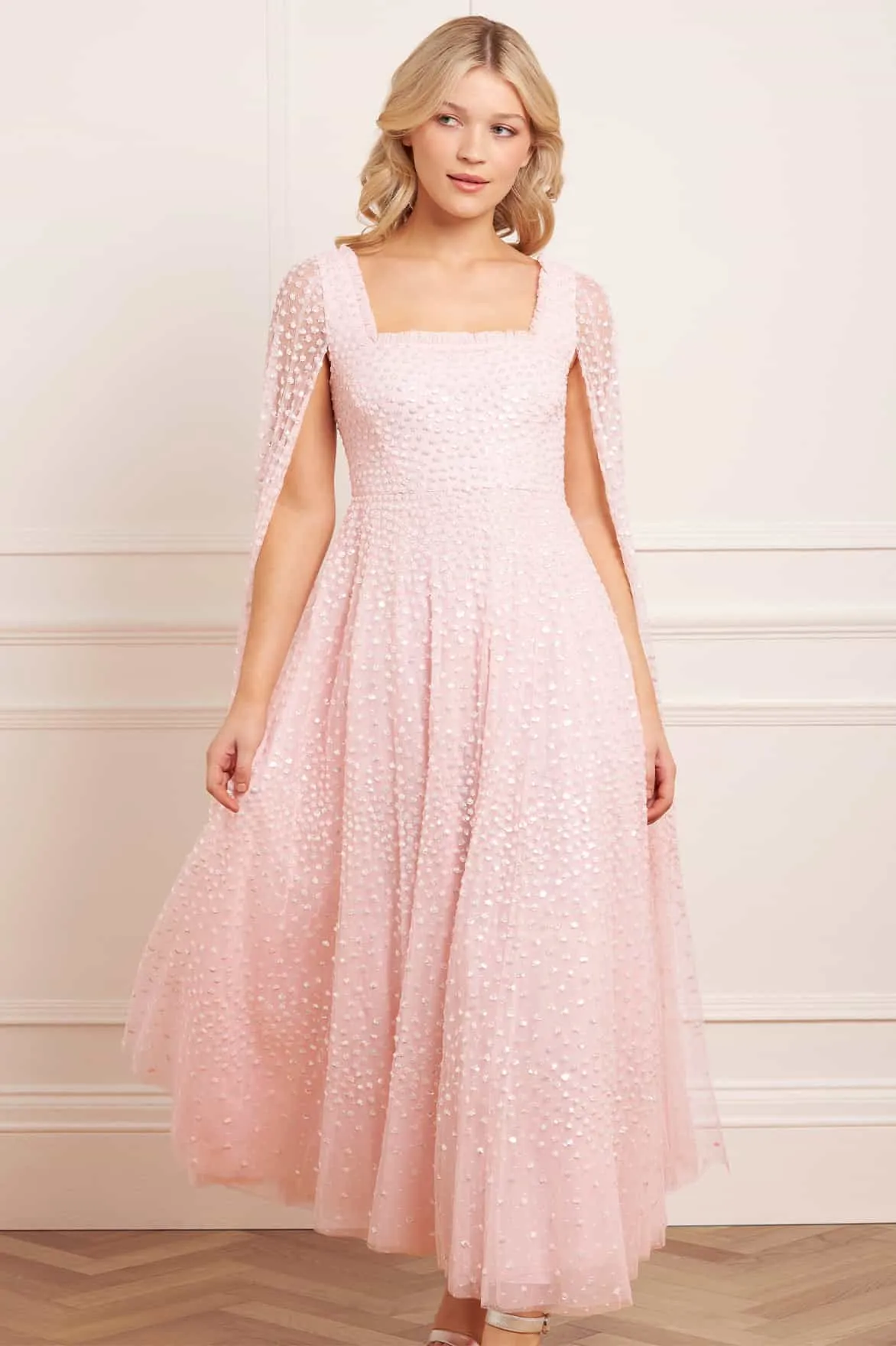 Scatter Dot Cape Sleeve Ankle Gown sold by Needle & Thread product image thumbnail 3