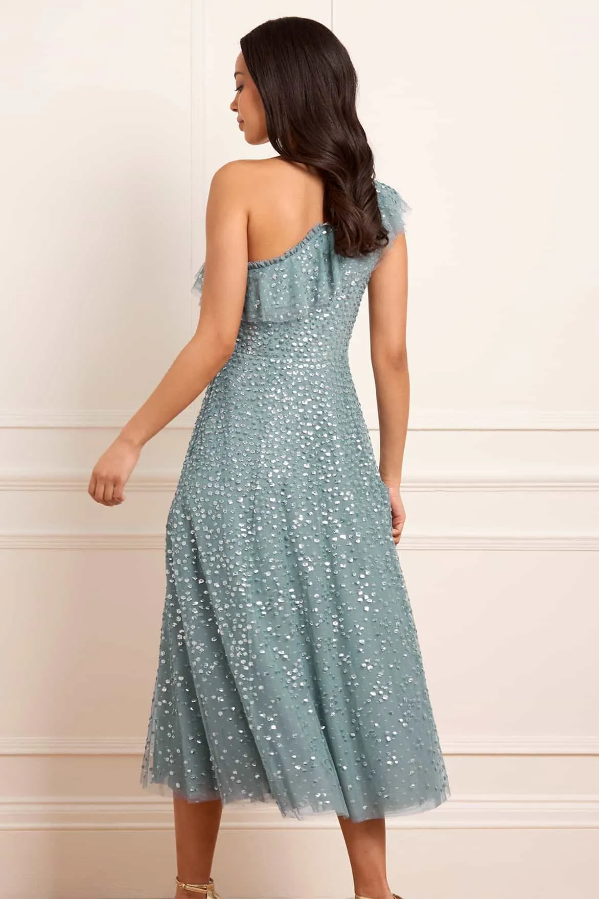 Dappled Sequin One-Shoulder Ballerina Dress sold by Needle & Thread product image thumbnail 5