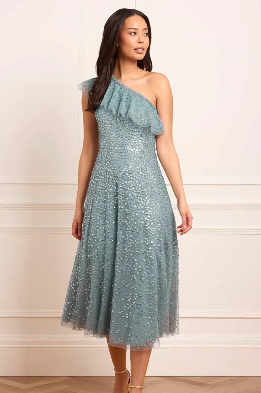 Dappled Sequin One-Shoulder Ballerina Dress sold by Needle & Thread