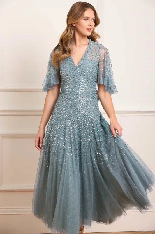Dappled Sequin Cape Ankle Gown sold by Needle & Thread