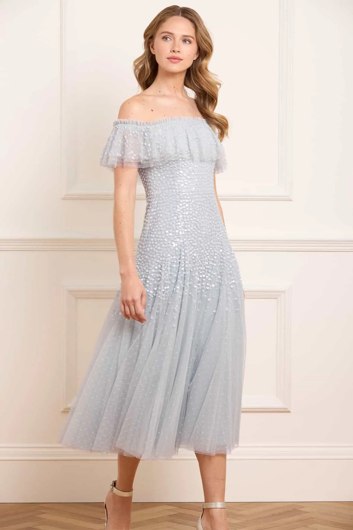 Dappled Sequin Off-Shoulder Ballerina Dress sold by Needle & Thread