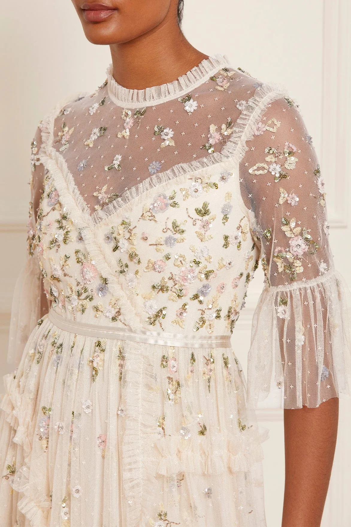 Shimmer Ditsy Long Sleeve Gown sold by Needle & Thread product image thumbnail 4