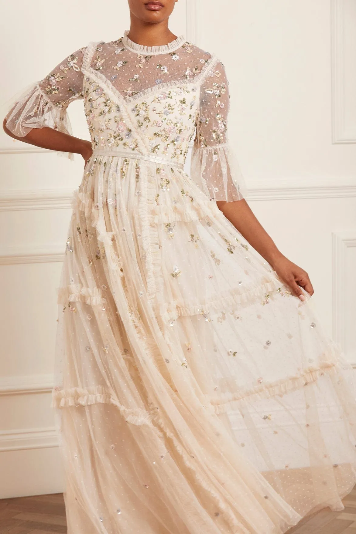 Shimmer Ditsy Long Sleeve Gown sold by Needle & Thread