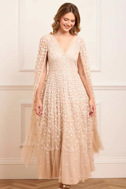 Clover Cape Sleeve Ankle Gown sold by Needle & Thread
