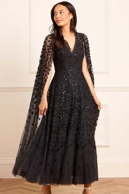 Clover Cape Sleeve Ankle Gown sold by Needle & Thread