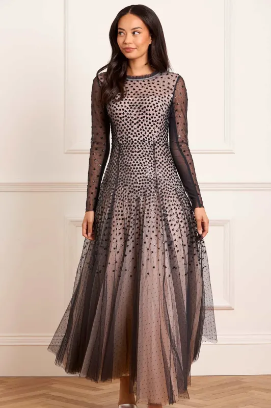 Sequin Cascade Round Neck Gown sold by Needle & Thread