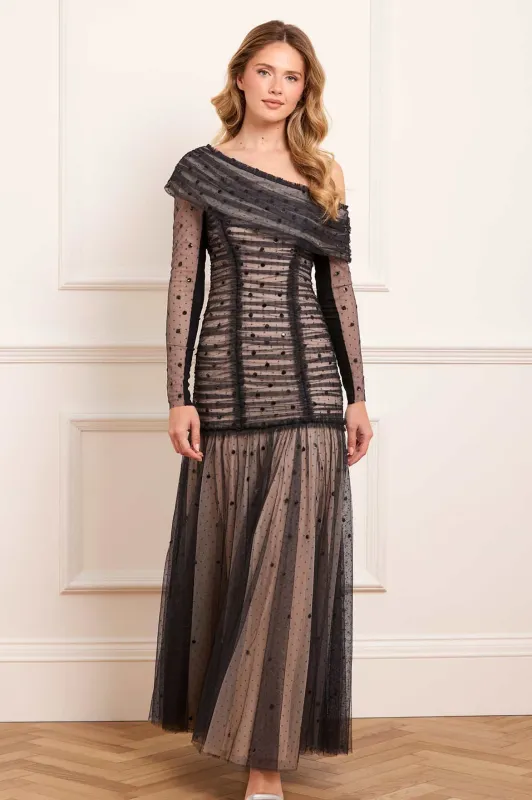 Gigi Dot One-Shoulder Rouched Gown sold by Needle & Thread