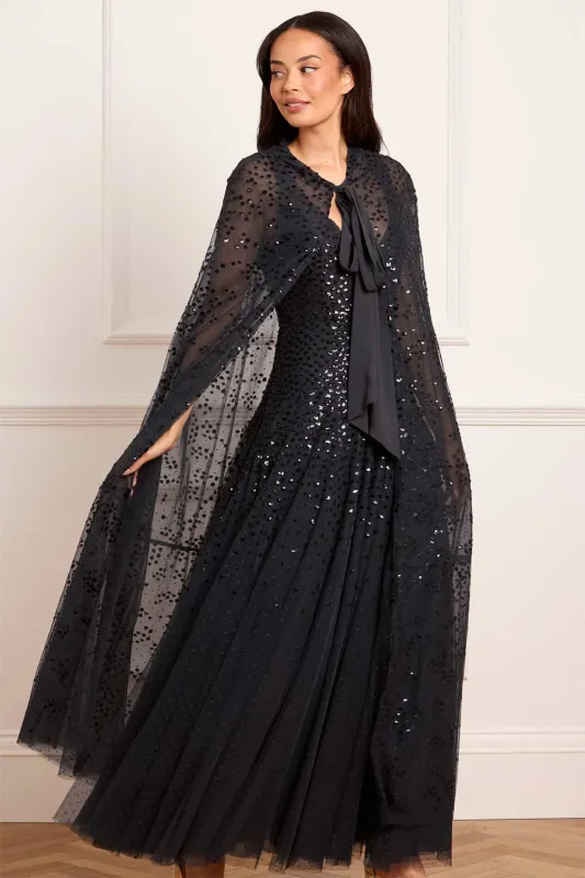 Dappled Sequin Hooded Long Cape made by Needle & Thread