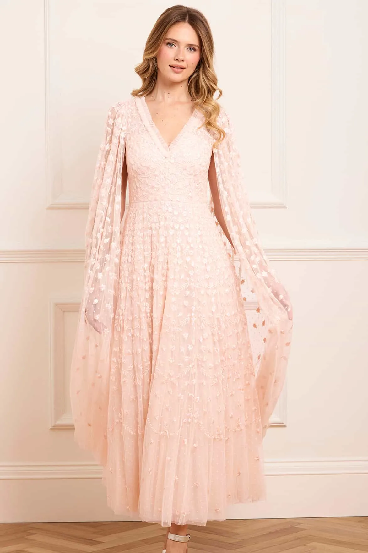 Clover Cape Sleeve Ankle Gown sold by Needle & Thread