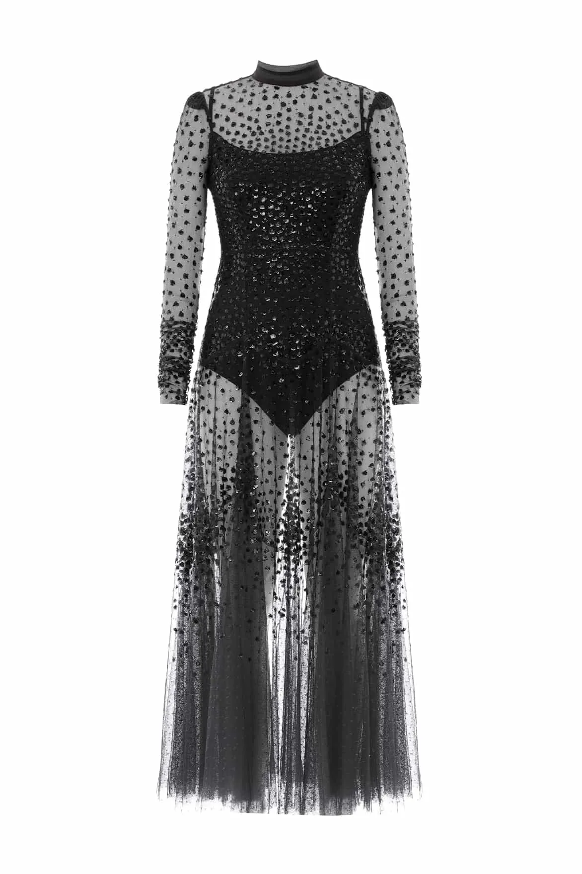 Scallop Sequin Sheer Bow Ankle Gown sold by Needle & Thread product image thumbnail 2