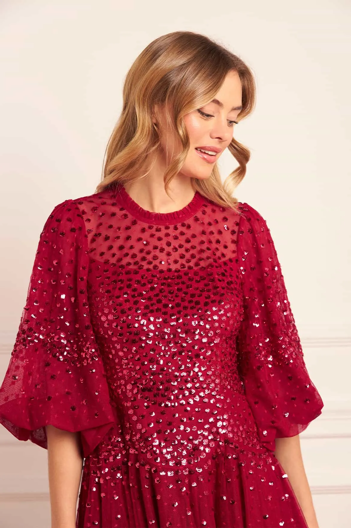 Scallop Sequin Round Neck Micro Mini Dress sold by Needle & Thread product image thumbnail 3