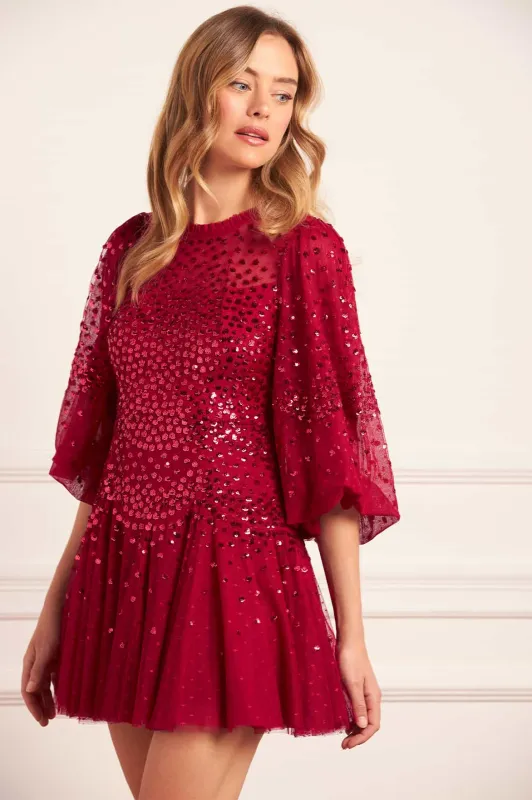 Scallop Sequin Round Neck Micro Mini Dress sold by Needle & Thread