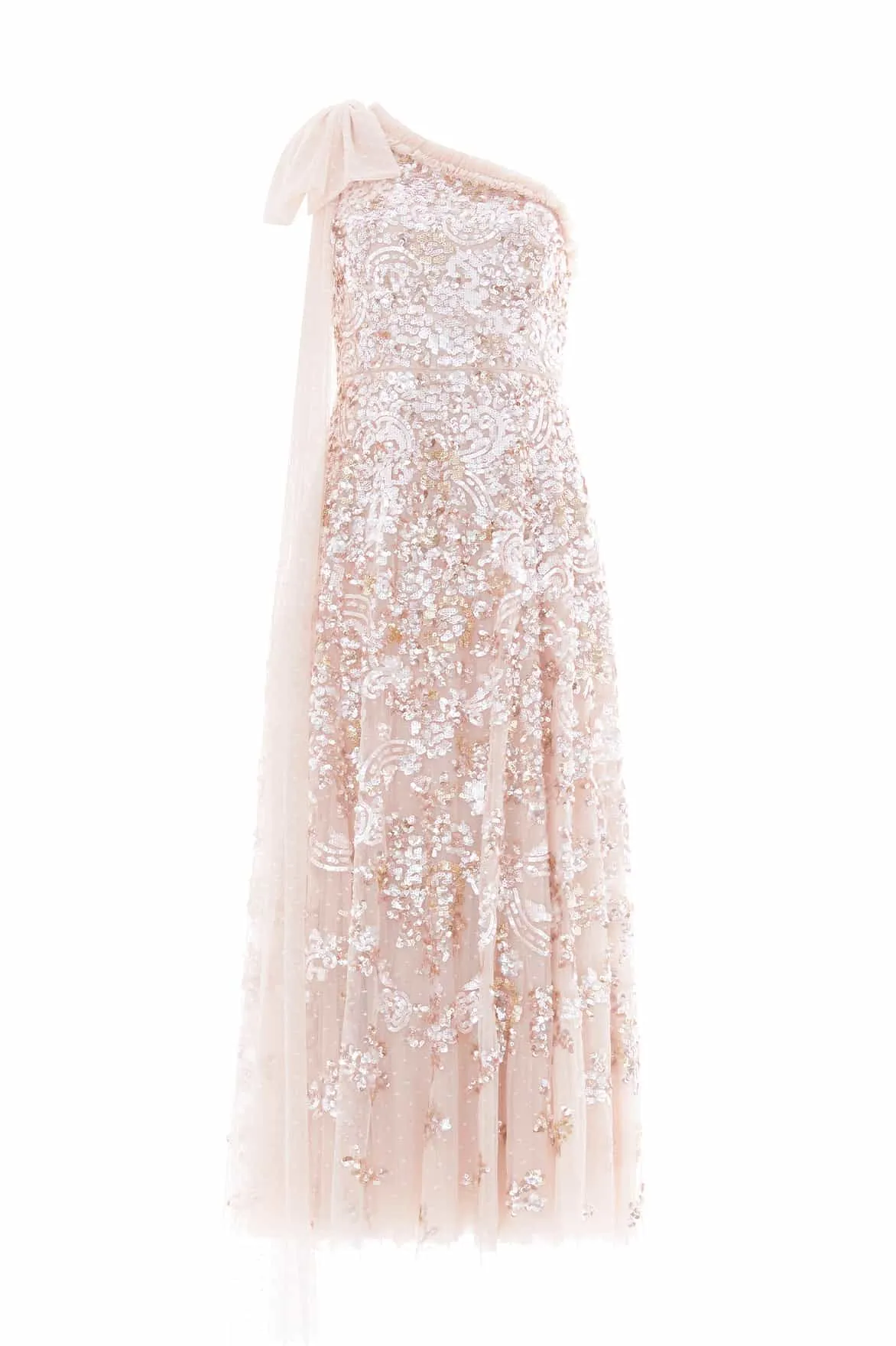 Baroque Floral One-Shoulder Bow Ankle Gown sold by Needle & Thread product image thumbnail 2