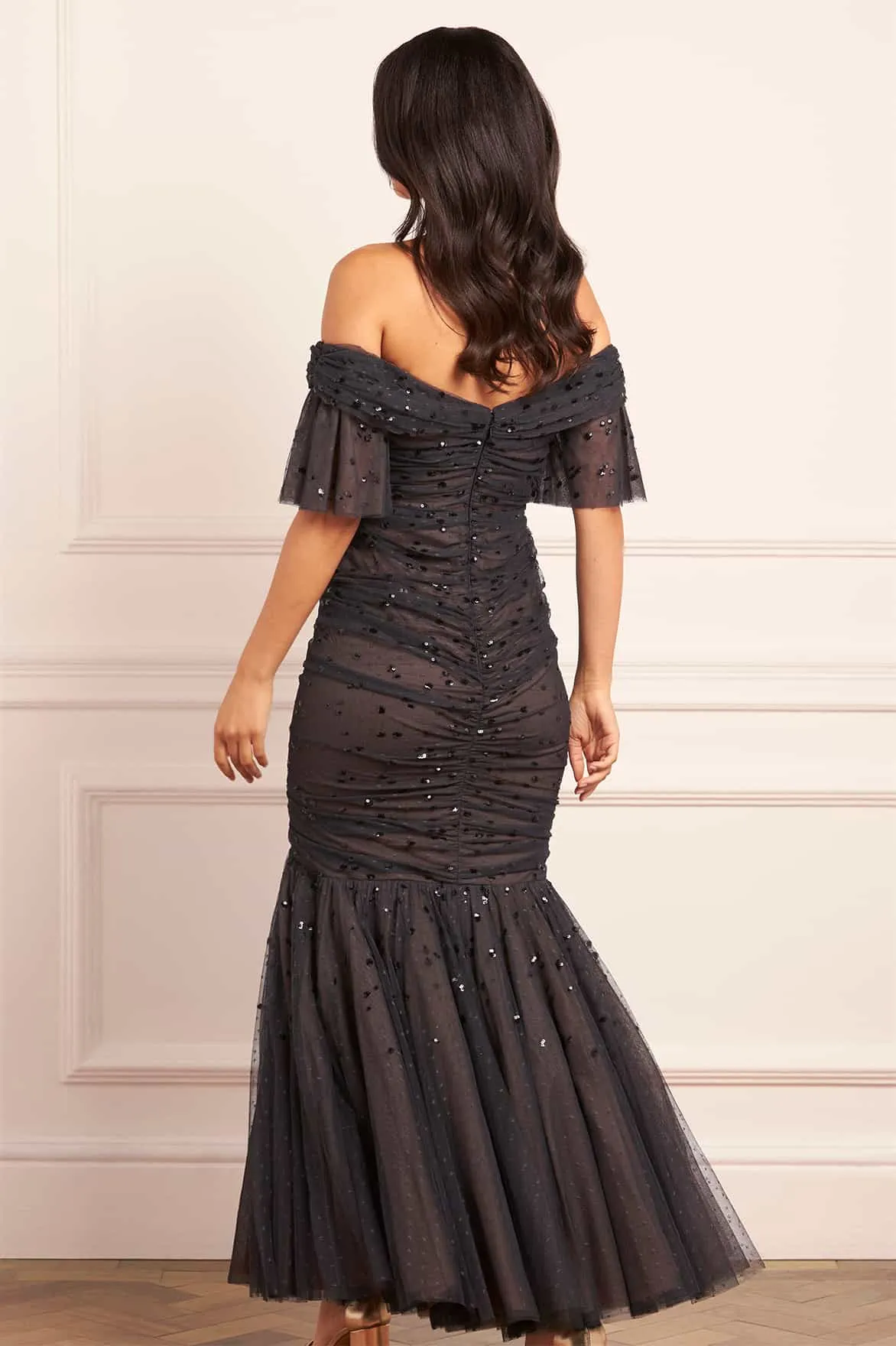 Dappled Sequin Rouched Off-Shoulder Gown sold by Needle & Thread product image thumbnail 5