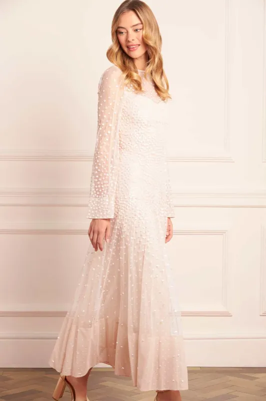Sequin Cascade Long Sleeve Ankle Gown sold by Needle & Thread
