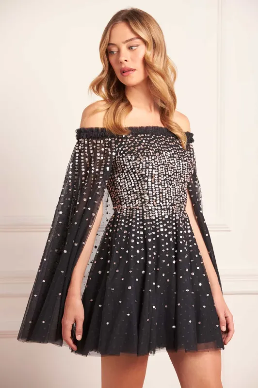 Moonlight Sequin Cape Micro Mini Dress sold by Needle & Thread