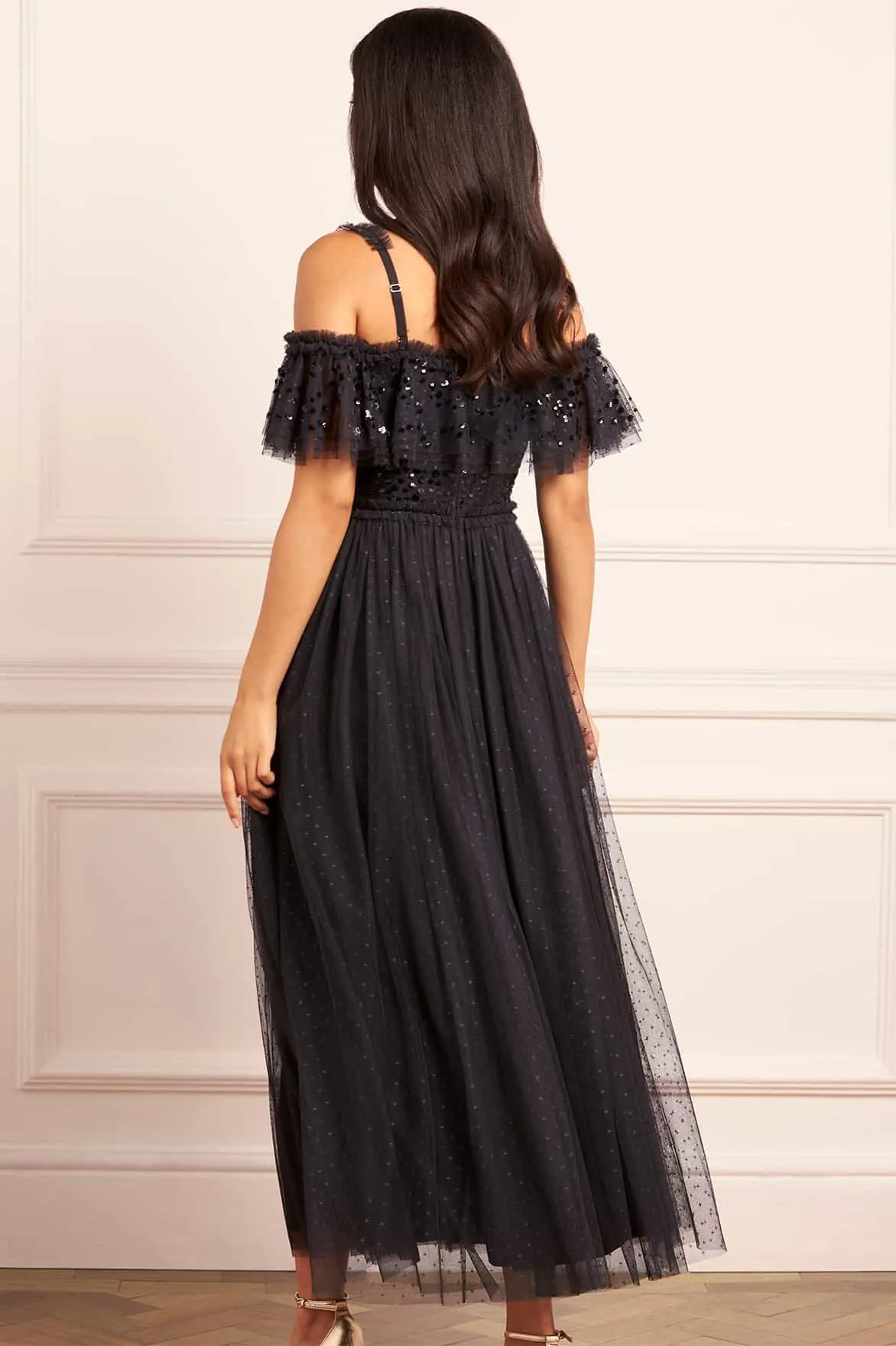 Dappled Sequin Bodice Off-Shoulder Ankle Gown sold by Needle & Thread product image thumbnail 4