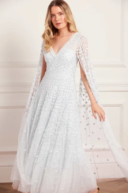 Clover Cape Sleeve Ankle Gown sold by Needle & Thread