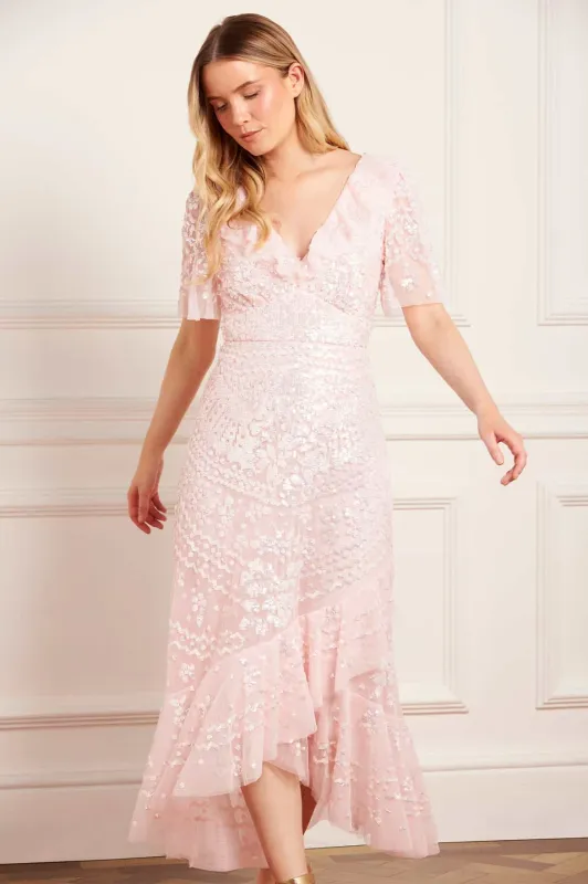 Anais Sequin Frill Ankle Gown sold by Needle & Thread