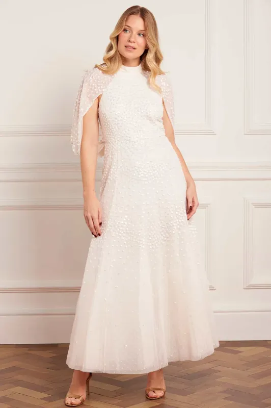 Scallop Sequin Cape Ankle Gown sold by Needle & Thread