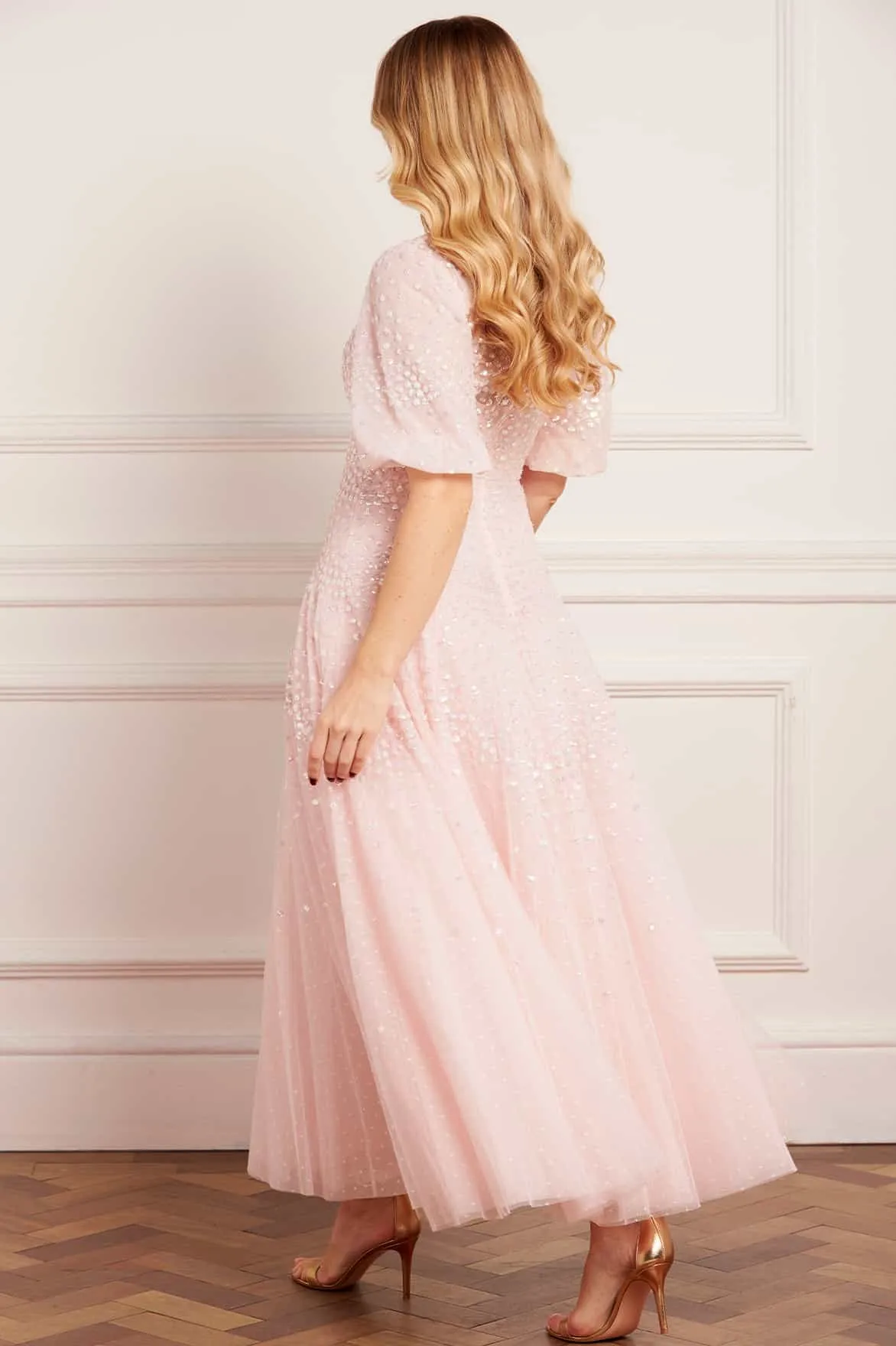 Scallop Sequin V-Neck Ankle Gown sold by Needle & Thread product image thumbnail 5